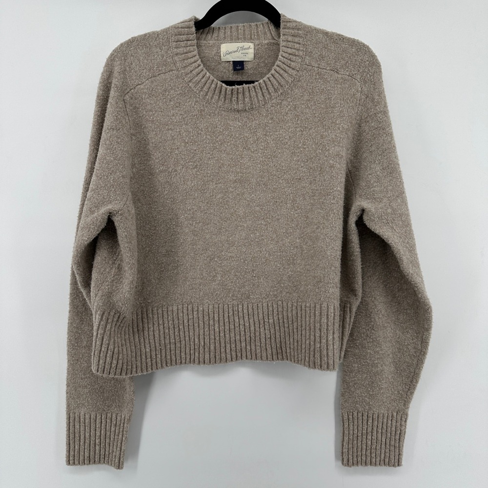 Universal Thread Oatmeal Heather Cropped Crewneck Sweater Large F00315852